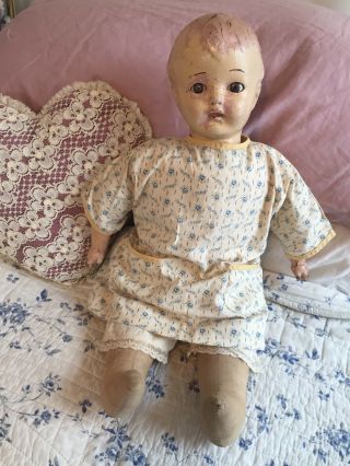 Vintage 1930’s 1940’s Composition Cloth Baby Doll 20” With Ensemble