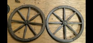 2 Antique Wooden Wheels 8 Spoke Buggy Carriage Vintage Wood