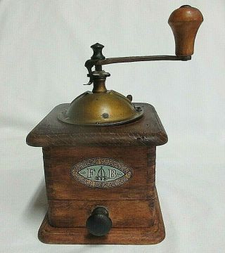 Antique Fabrica Nazionale Hand - Crank Wood&iron Coffee Grinder Made In Italy