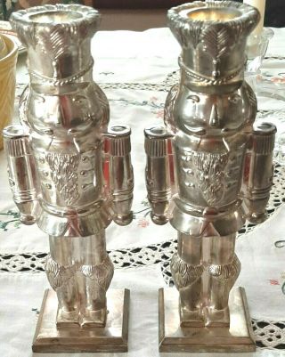 Vintage Nutcracker Candle Holders Silver Plate - Holiday Christmas Decor