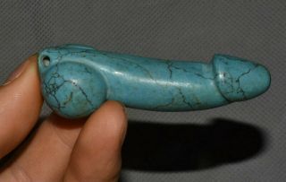 6.  5cm Old China Hongshan Culture Turquoise Carved Male Phallus Penis Pendant