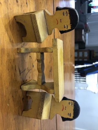 Primitive Folkart Dollhouse Dining Table And Chairs Set With Faces
