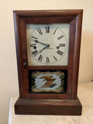 Antique Seth Thomas 30 Hr Spring Shelf/mantle Chime Clock W/key Painting