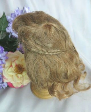 Antique Vintage Human Hair Doll Wig Strawberry Blonde Tiny Braids Bangs 12 " C