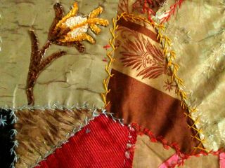 Antique Crazy Quilt Top With Fancy Embroidery 53 X 53
