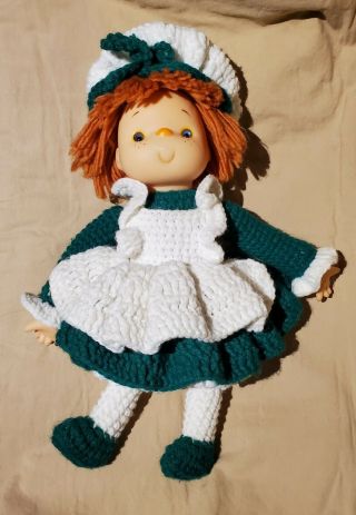 Vintage Handmade Rare Unique Crochet Knit Baby Strawberry Shortcake Style Doll
