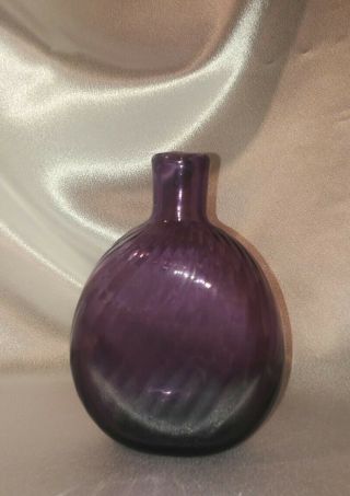 Antique Blown Glass Bottle Flask Purple Amethyst Swirl Design Signed Excel Cond