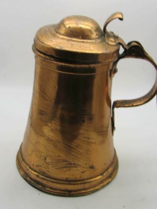 Vintage Antique Large Copper Tankard With Hinged Lid