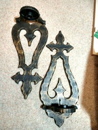 Vintage Mid Century Homco Metal Gothic Wall Sconce Candle Holders