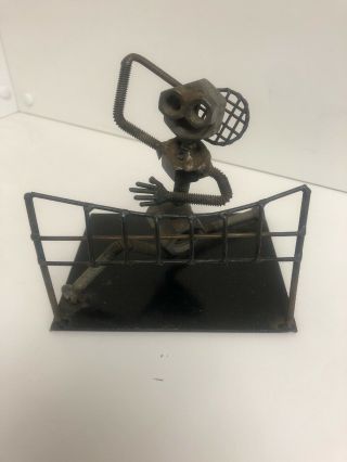 Old Vintage Metal Art Sculpture Tennis Player Hand Made