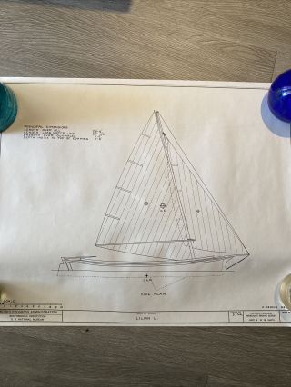 Sail Plans From Maritime Vessel Log Canoe “lilian L.  ” 1898
