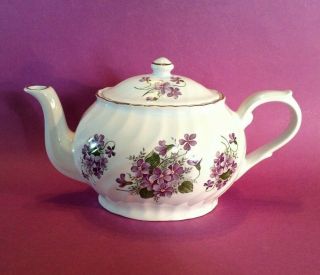 Arthur Wood And Son Pedestal Teapot - Purple Violets - Staffordshire England