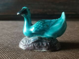 Vintage Chinese Ca 1900 Mudman Porcelain Duck Swimming Majolica Bird Figurine