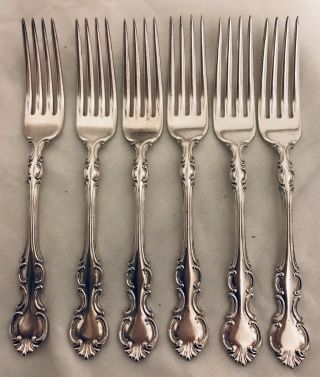 Six 1835 R Wallace Silverplate 7 " Luncheon Forks 1902 Troy Pattern - No Monogram