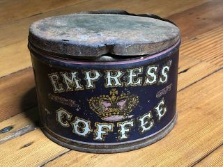 ANTIQUE VINTAGE EMPRESS TIN LITHO COFFEE CAN - GENERAL STORE Duluth Minnesota MN 2