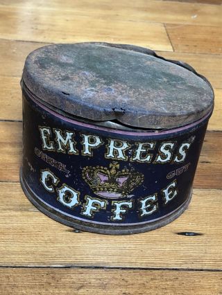 ANTIQUE VINTAGE EMPRESS TIN LITHO COFFEE CAN - GENERAL STORE Duluth Minnesota MN 3