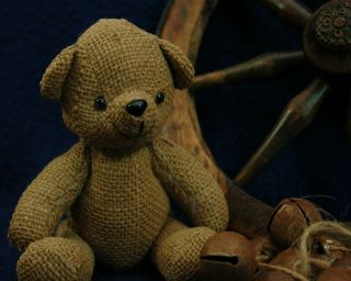 ❤️ Sweet 9 " Burlap Vintage Teddy Bear Button Jointed