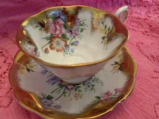 Royal Albert Tea Cup & Saucer Wide Mouth Heavy Gold Floral Bouquet
