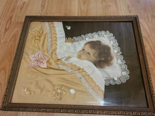 Antique Victorian Mourning Framed Picture Collage Under Glass Real Hair