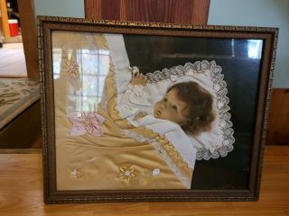 Antique Victorian Mourning Framed picture collage under glass real hair 3