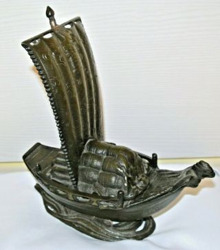 Vintage Antique Metal Chinese Junque Sail Boat Ship Incense Burner Censer Box