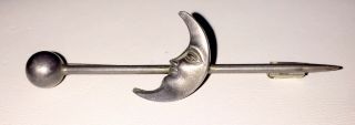 Art Nouveau Man In Moon Sterling Silver Pin Brooch
