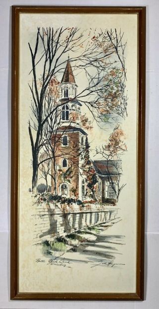 John Haymson Bruton Parish Church - Large Framed Vintage Watercolor Print