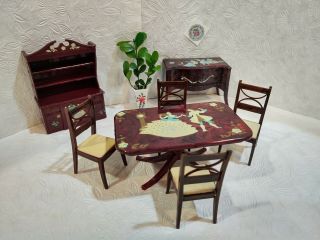 STENCILED DINING ROOM SET Renwal Vintage Miniature Dollhouse Furniture 2