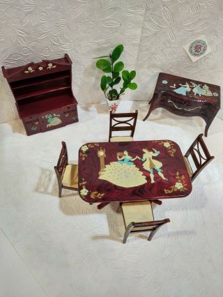 STENCILED DINING ROOM SET Renwal Vintage Miniature Dollhouse Furniture 3