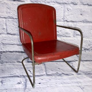 Vintage Salesman Sample Red Miniature Metal Patio Chair Mid Century Hotel Doll