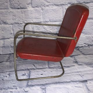 Vintage Salesman Sample Red Miniature Metal Patio Chair Mid Century Hotel Doll 3