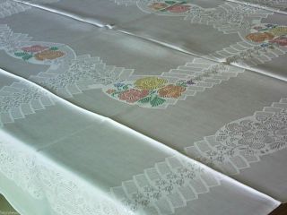 1950s Vintage Tablecloth,  6 Napkins Set Silky Damask Made In Ireland Starched