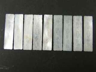 9 Antique Chinese Carved Flowers Mother Of Pearl Gambling Counter Chips X9