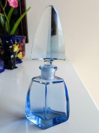 Antique Bohemian Art Deco Blue Glass Perfume Bottle C1920