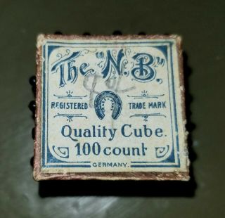 Antique Victorian Toilet Pins Cube Germany With Black Glass Heads Neuss Brother
