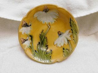 Antique Majolica Bowl With Flowers 6 1/2 "