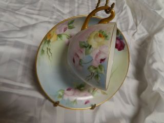 Antique C T Germany Hp Porcelain Art Nouveau Rose Design Cup And Saucer