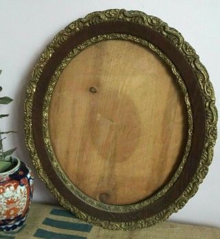 Antique French Oak Wood & Aged Gilt Gesso Decoration Oval Picture Frame