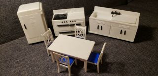 Vintage Ideal/renwal Dollhouse Kitchen Furniture/fridge/stove/sink/table/chair