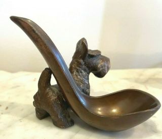 Antique Heavy Bronze Metal Scottish Terrier Dog Tobacco Pipe Holder