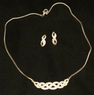 Rare Vintage Costume Focal Necklace & Earrings Set,  Mark Roman.  Silver Tone & Cz