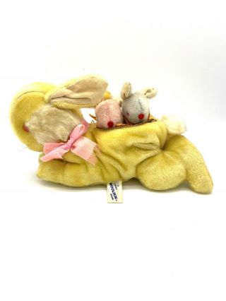 Rare Vintage Woolikin 10 " Stuffed Plush Bunny Rabbit W/ Babies