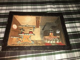 Vintage Made In Italy Diorama 3d Shadow Box Kitchen Scene Wood Carved Vintage