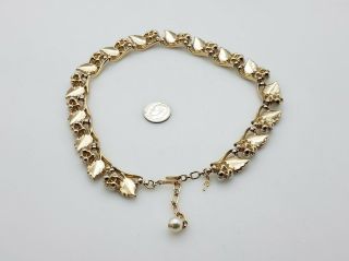 Vintage Crown Trifari Faux Pearl Leaf Necklace TS398 3