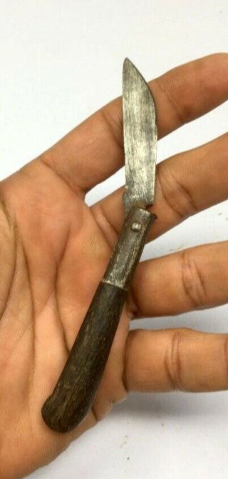 Antique Old Iron Hand Forged Wooden Handle Folding Pocket Knife Sword Dagger
