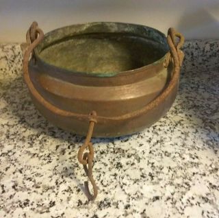 Large Antique Hanging Copper Brass Pot Cauldron