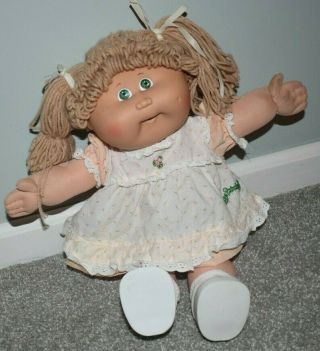 Vintage Cabbage Patch Doll 1978,  1982 Blonde Hair Green Eyes,  Dress Pigtails 17 "