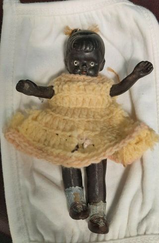 Rare Vintage 7 " Black Americana Girl Doll - Jointed,  Bisque - Made Japan