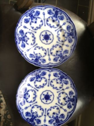 2 Antique Flow Blue Conway Pattern Plate Warf Pottery Plates