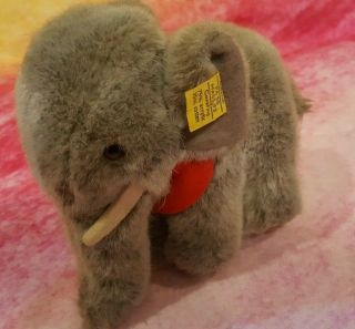 Steiff Jumbo Elephant Grey Plush 5in Id Button Tag Felt Bib Tusks 1970s Vtg